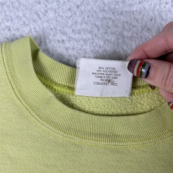 Vintage Guess Sweatshirt Womens Small Green Bleach Dye Crewneck Made USA 80s - Picture 5 of 15